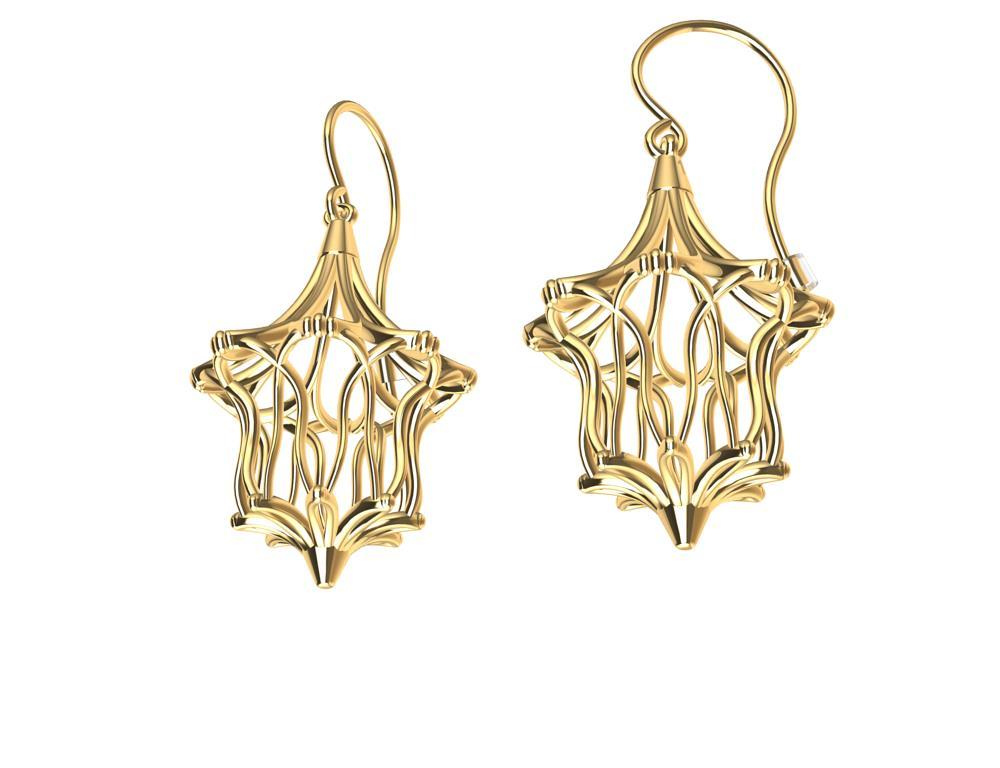 Boucles d'oreilles pendantes Arabesque en or jaune 14 carats Pour femmes en vente