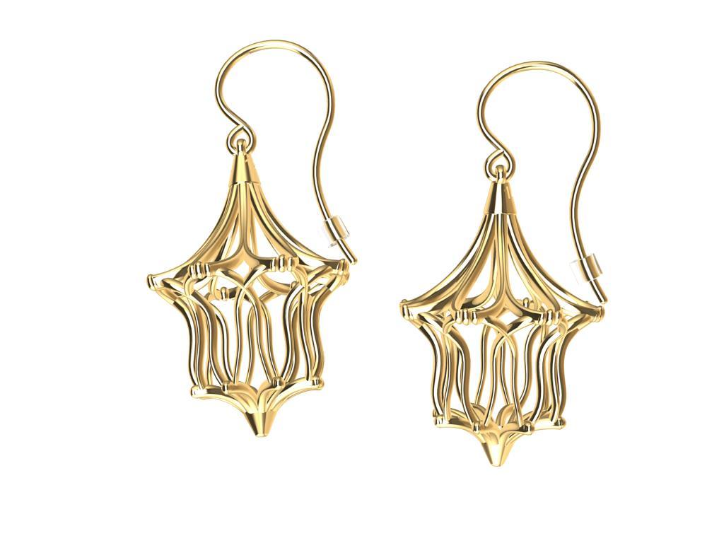 14 Karat Yellow Gold Arabesque Dangle Earrings For Sale 1