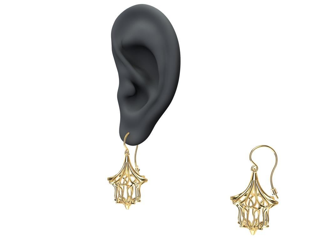 14 Karat Yellow Gold Arabesque Dangle Earrings For Sale 2