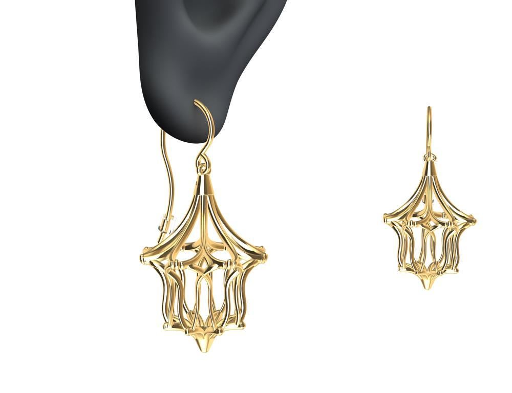 14 Karat Yellow Gold Arabesque Dangle Earrings For Sale 3