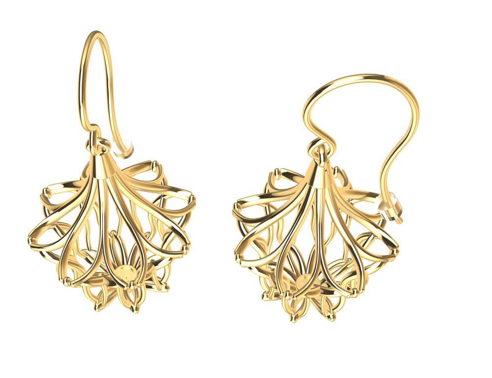 14 Karat Yellow Gold Arabesque Dangle Earrings For Sale 4
