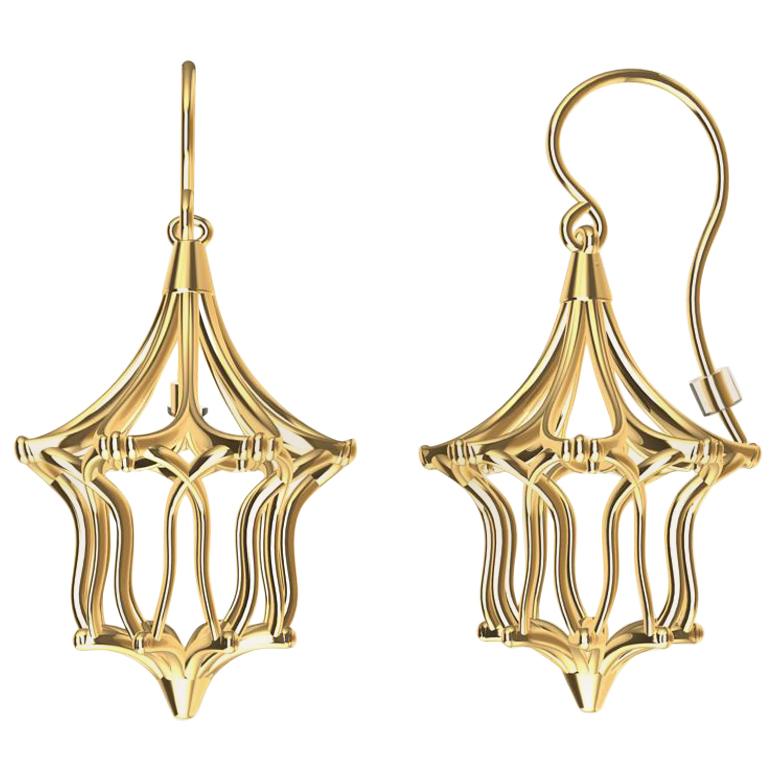 Boucles d'oreilles pendantes Arabesque en or jaune 14 carats en vente