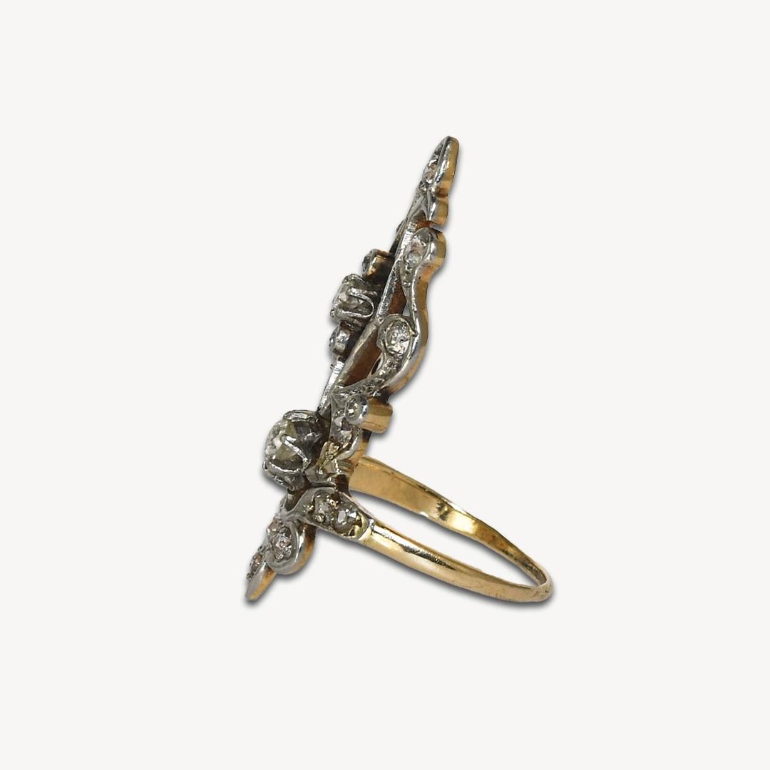 14 Karat Yellow Gold Art Deco 1.0 Carat Diamond Women's Rare Long Ring For Sale 1