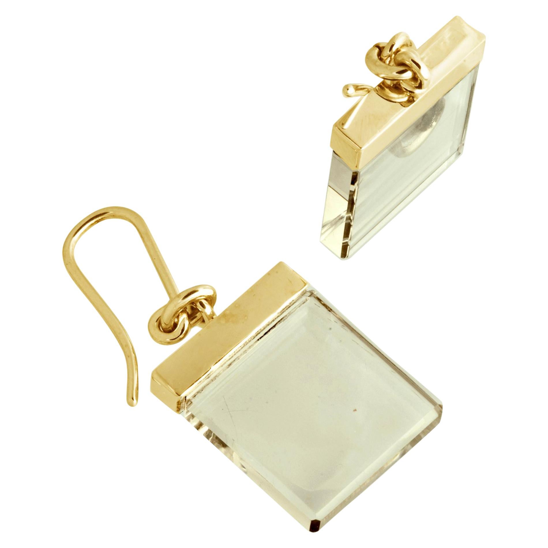 Fourteen Karat Yellow Gold Art Deco Style Designer Earrings For Sale