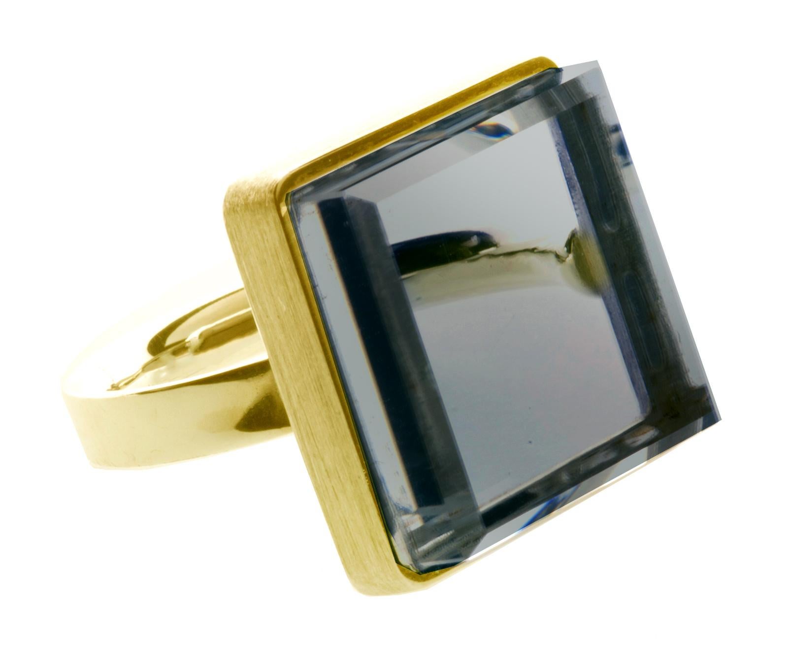 Featured in Vogue Yellow Gold Art Deco Style Ring with Blue Quartz For Sale 1