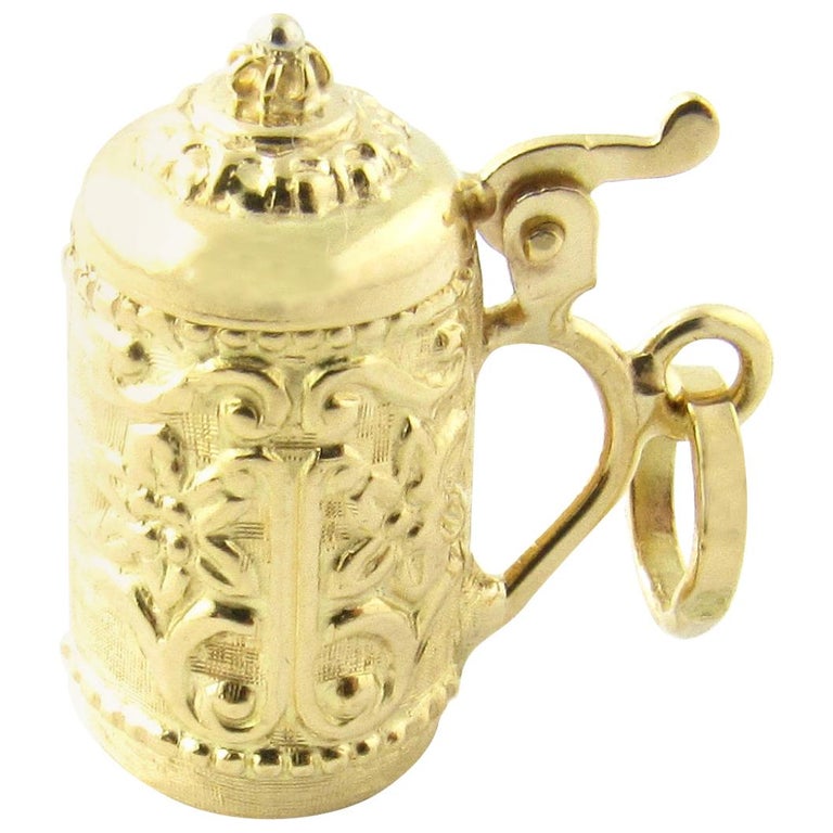 14 Karat Yellow Gold Articulated Beer Stein Charm For Sale
