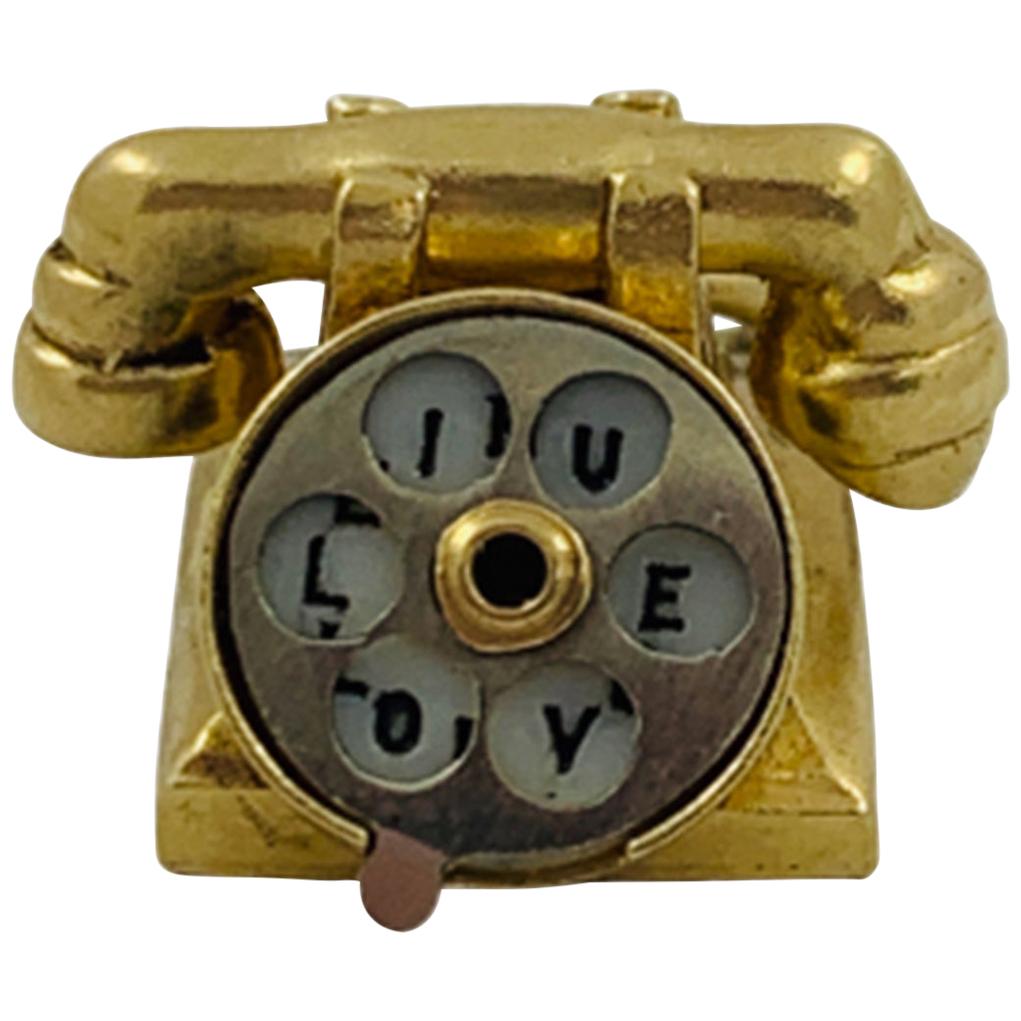 14 Karat Yellow Gold Articulating Rotary Phone Charm Pendant