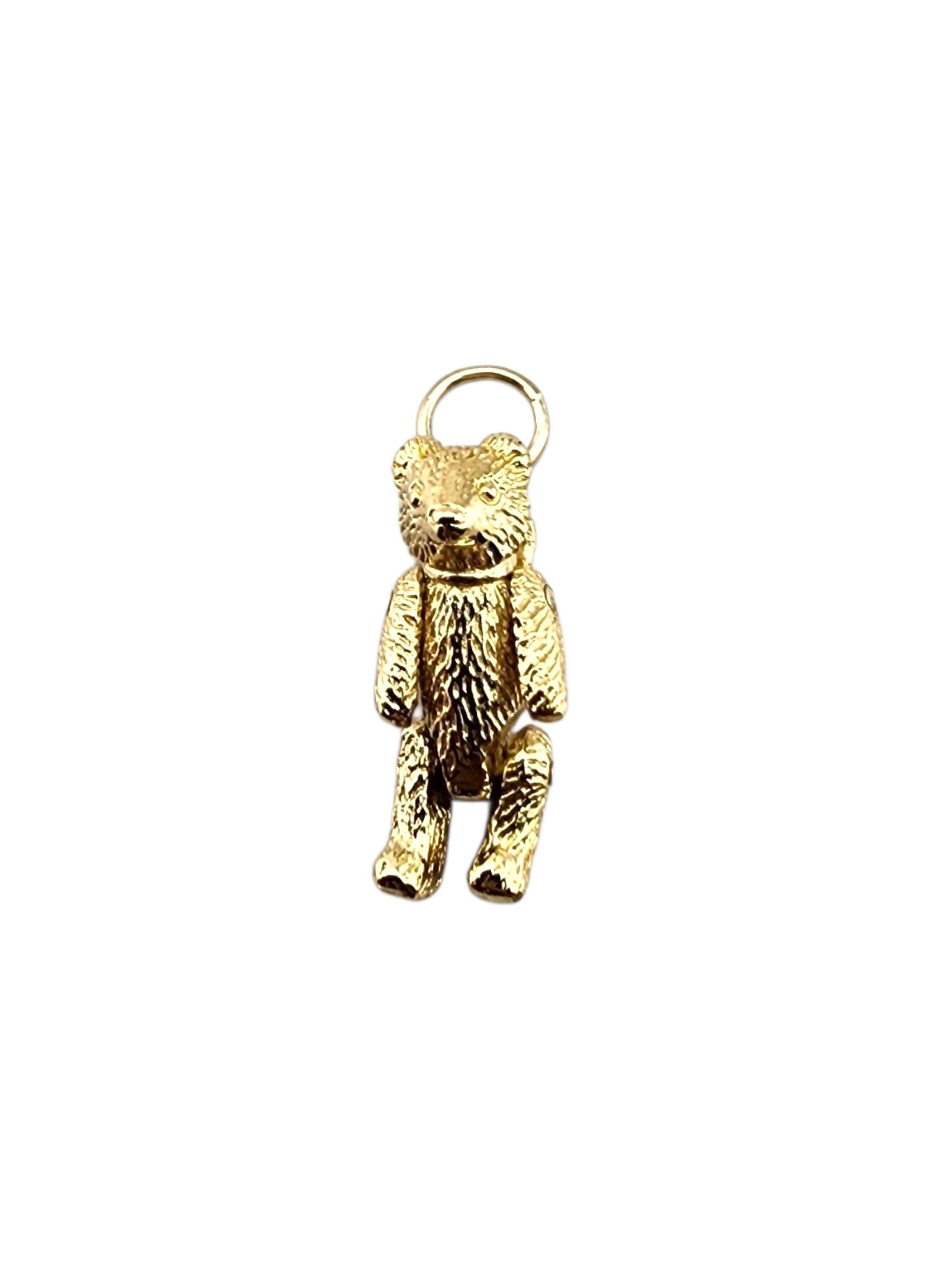 Orsacchiotto snodabile in oro giallo 14 carati con fiocco, charme #23288