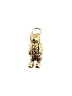 Orsacchiotto snodabile in oro giallo 14 carati con fiocco, charme #23288