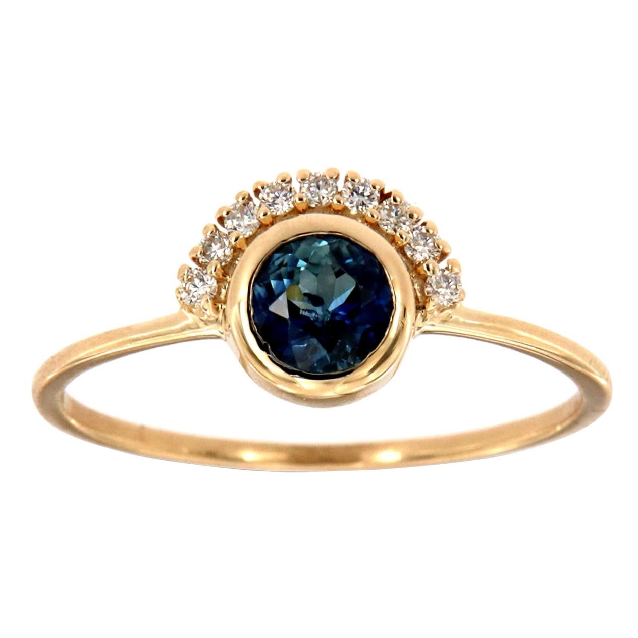 14 Karat Yellow Gold Asiph Blue Sapphire and Diamond Ring Center, 2/5 Carat For Sale