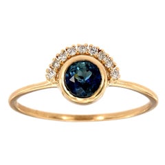 14 Karat Yellow Gold Asiph Blue Sapphire and Diamond Ring Center, 2/5 Carat
