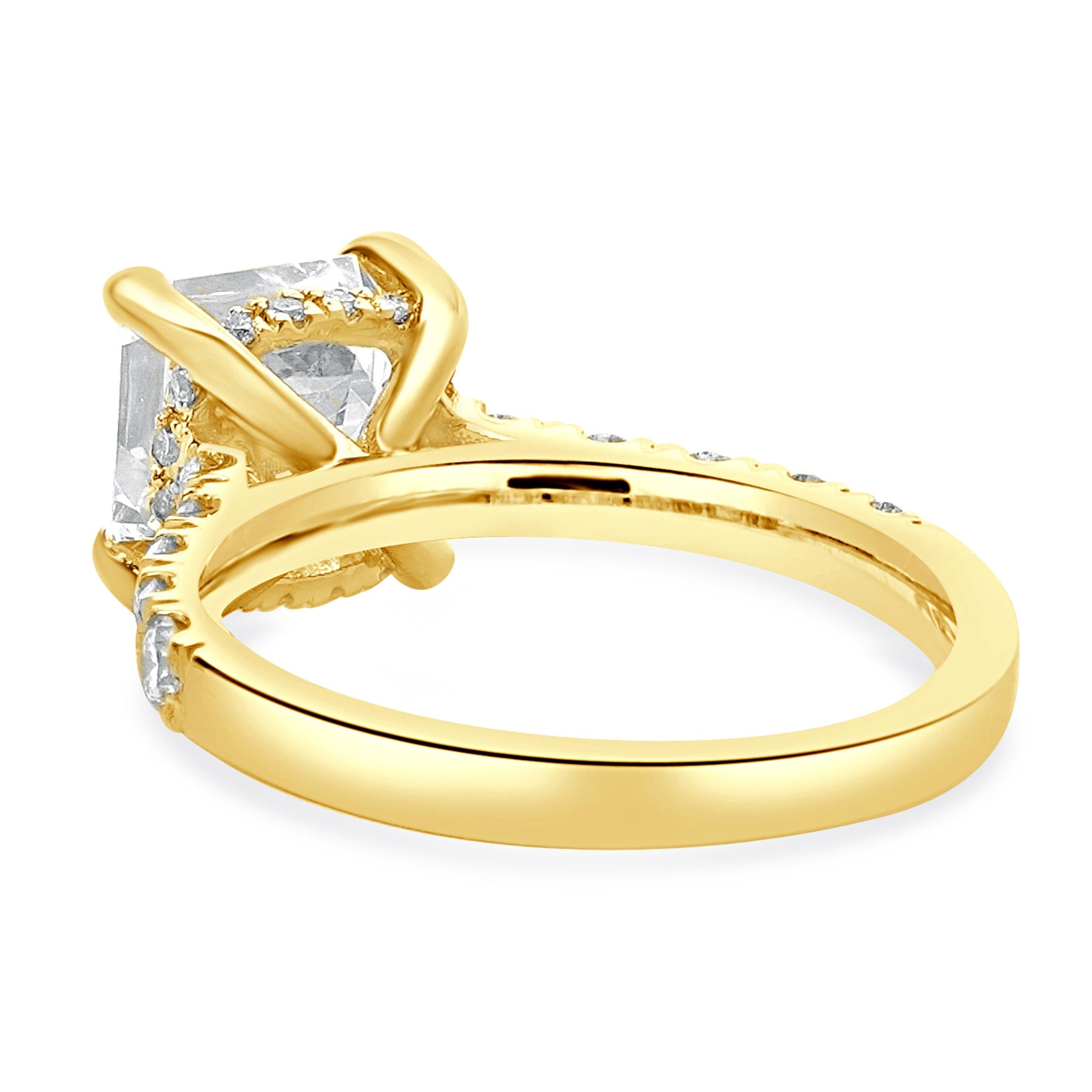 Women's 14 Karat Yellow Gold Asscher Cut Diamond Engagement Ring For Sale