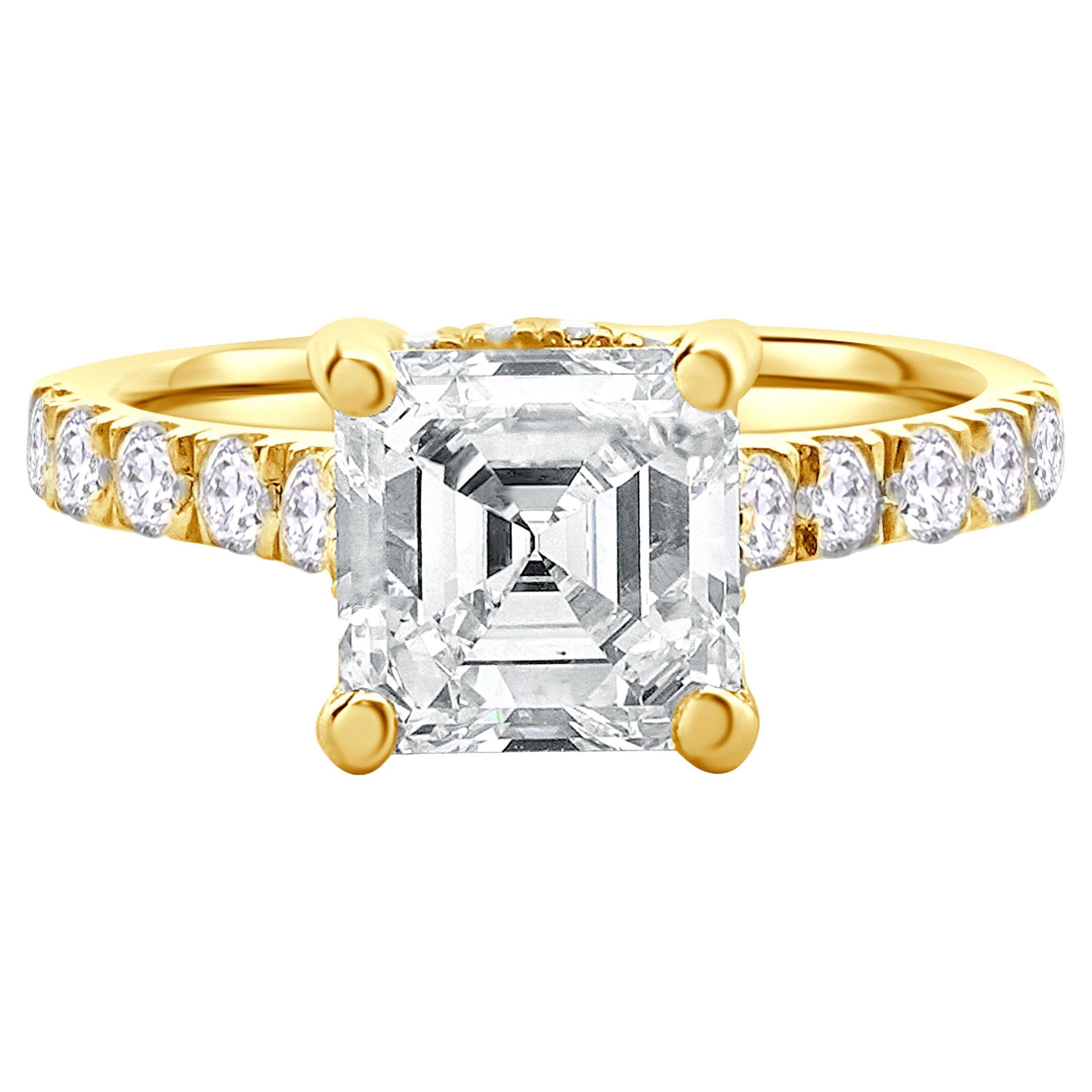 14 Karat Yellow Gold Asscher Cut Diamond Engagement Ring