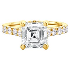 14 Karat Yellow Gold Asscher Cut Diamond Engagement Ring