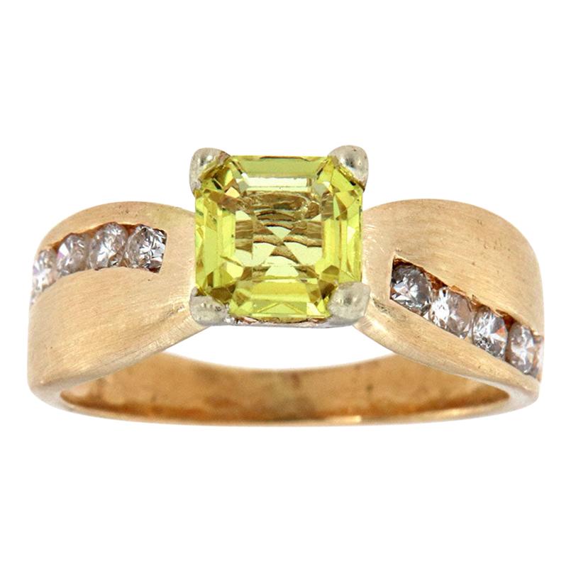 14 Karat Yellow Gold Asscher Yellow Sapphire and Diamond Ring Center 1.15 Carat For Sale