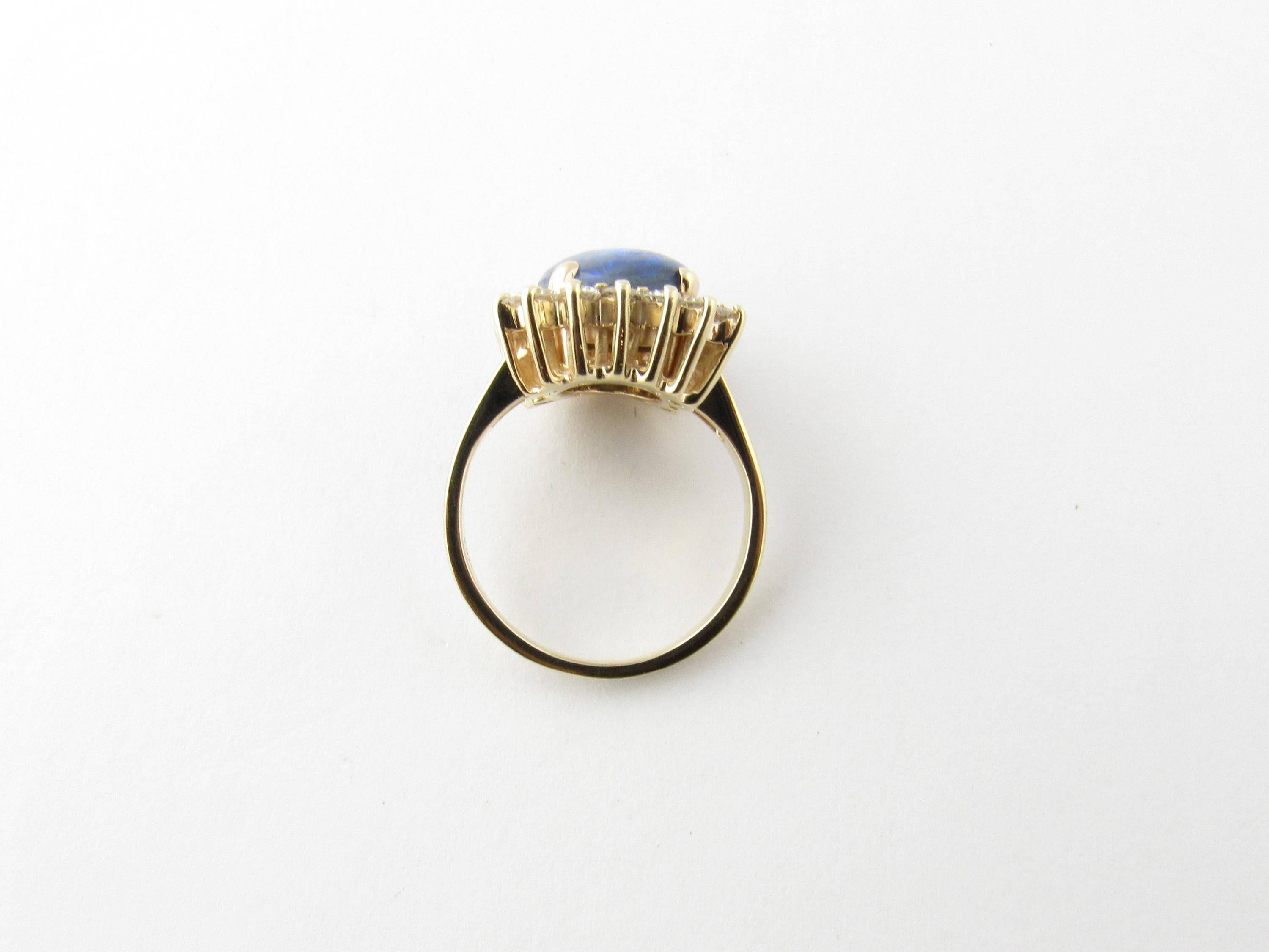 Women's 14 Karat Yellow Gold Australian Blue Opal and Diamond Ring