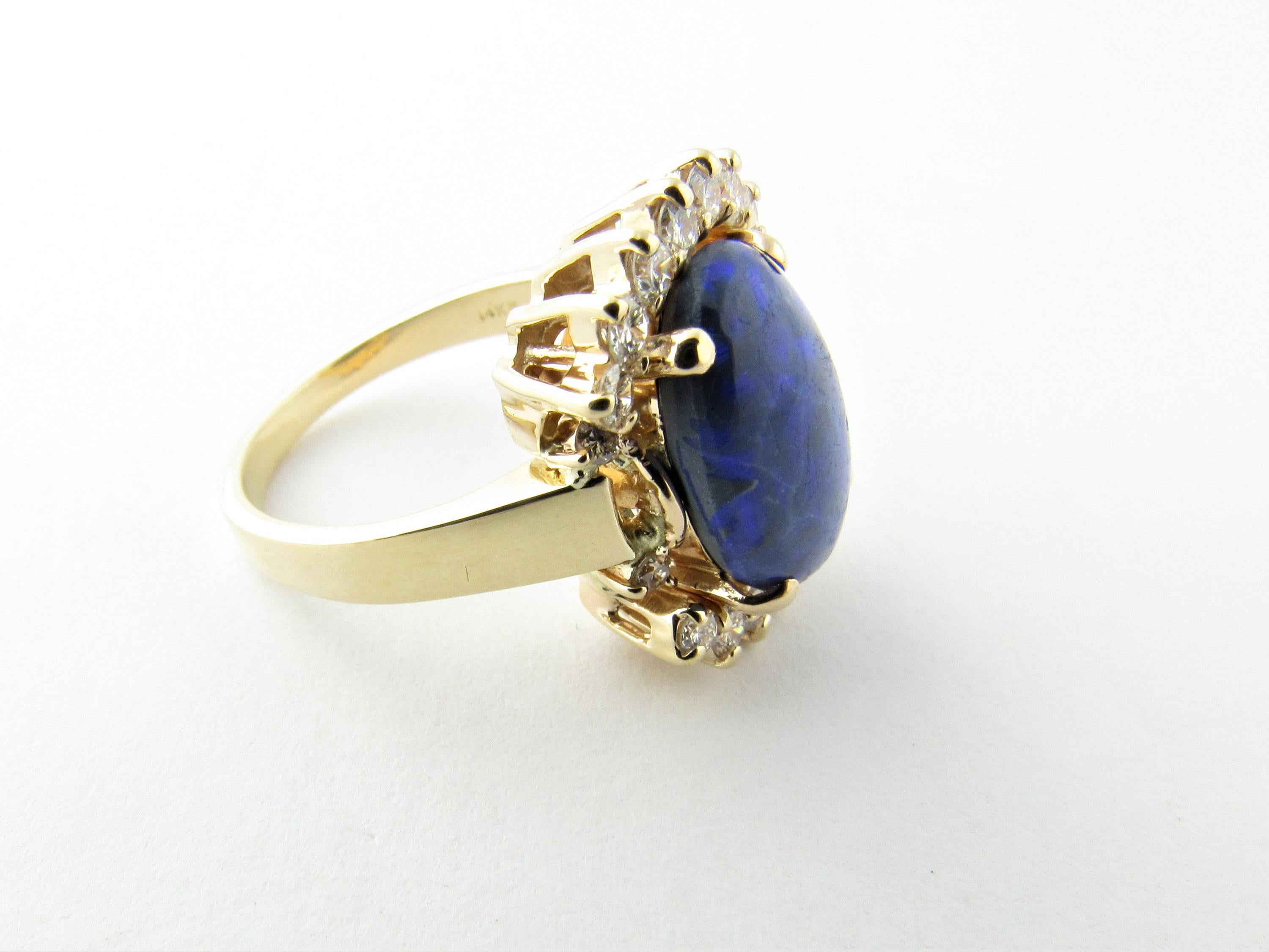 14 Karat Yellow Gold Australian Blue Opal and Diamond Ring 1