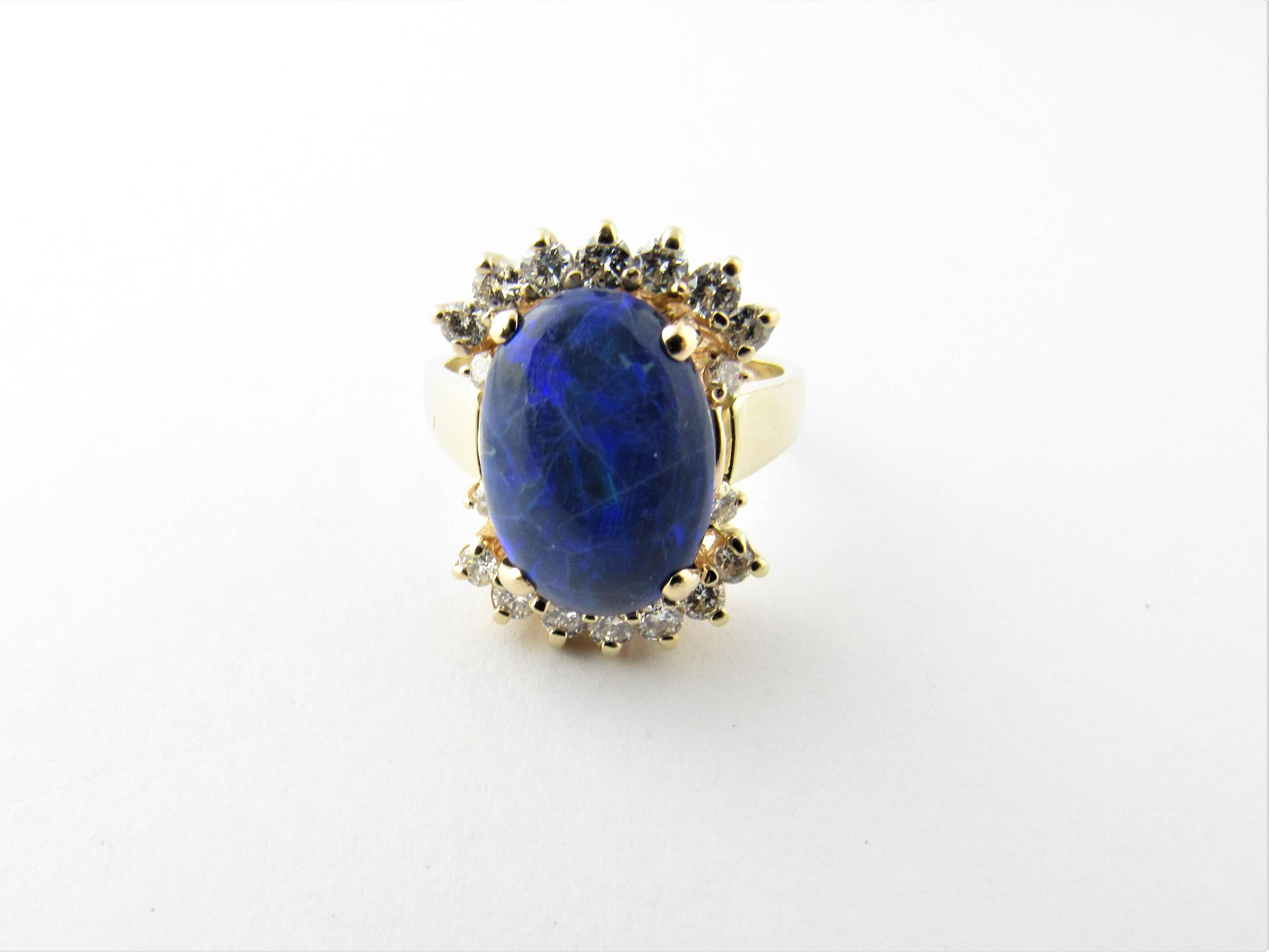 14 Karat Yellow Gold Australian Blue Opal and Diamond Ring 2
