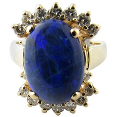 14 Karat Yellow Gold Australian Blue Opal and Diamond Ring
