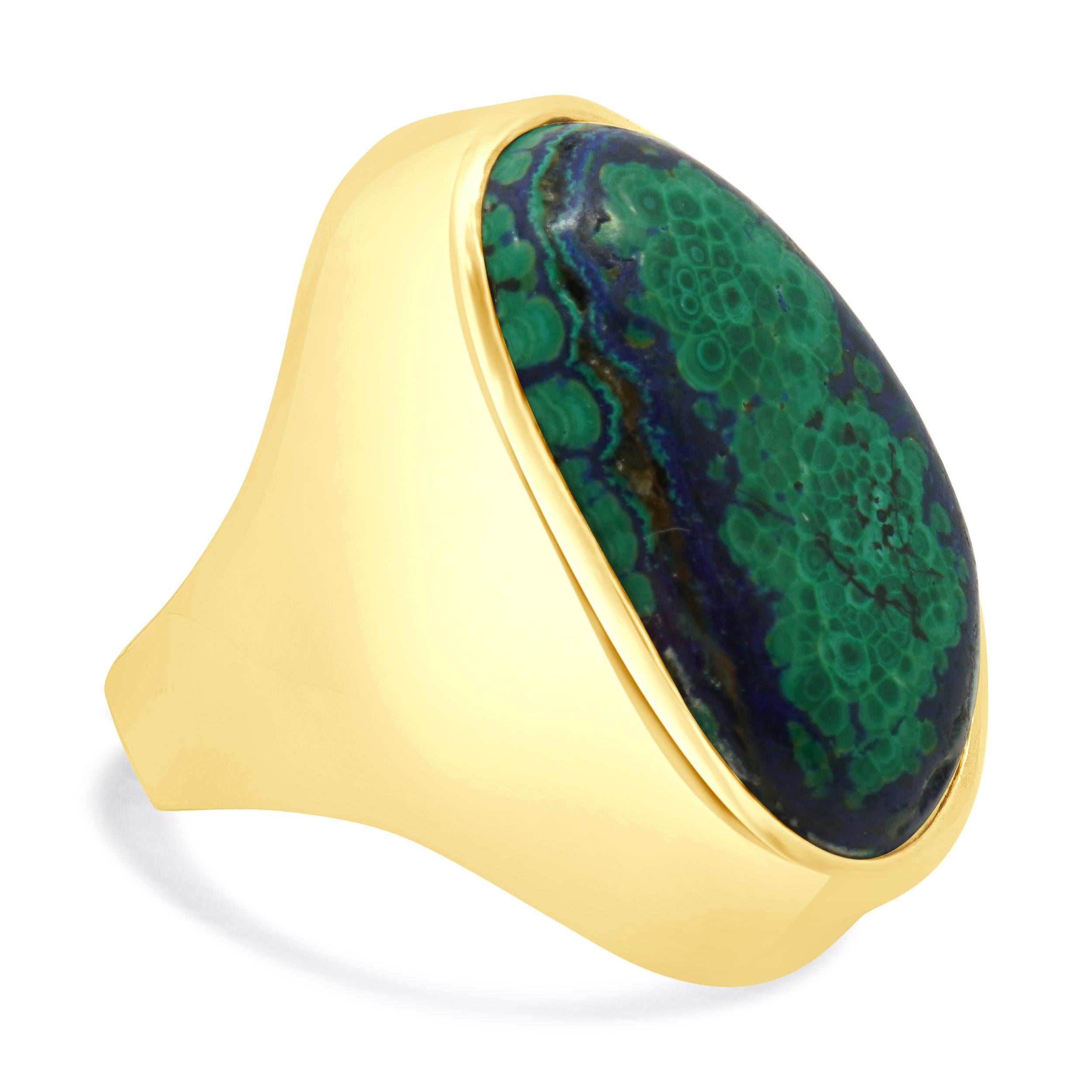 Anillo de oro amarillo de 14 quilates con azumalaquita en Excelente estado para la venta en Scottsdale, AZ
