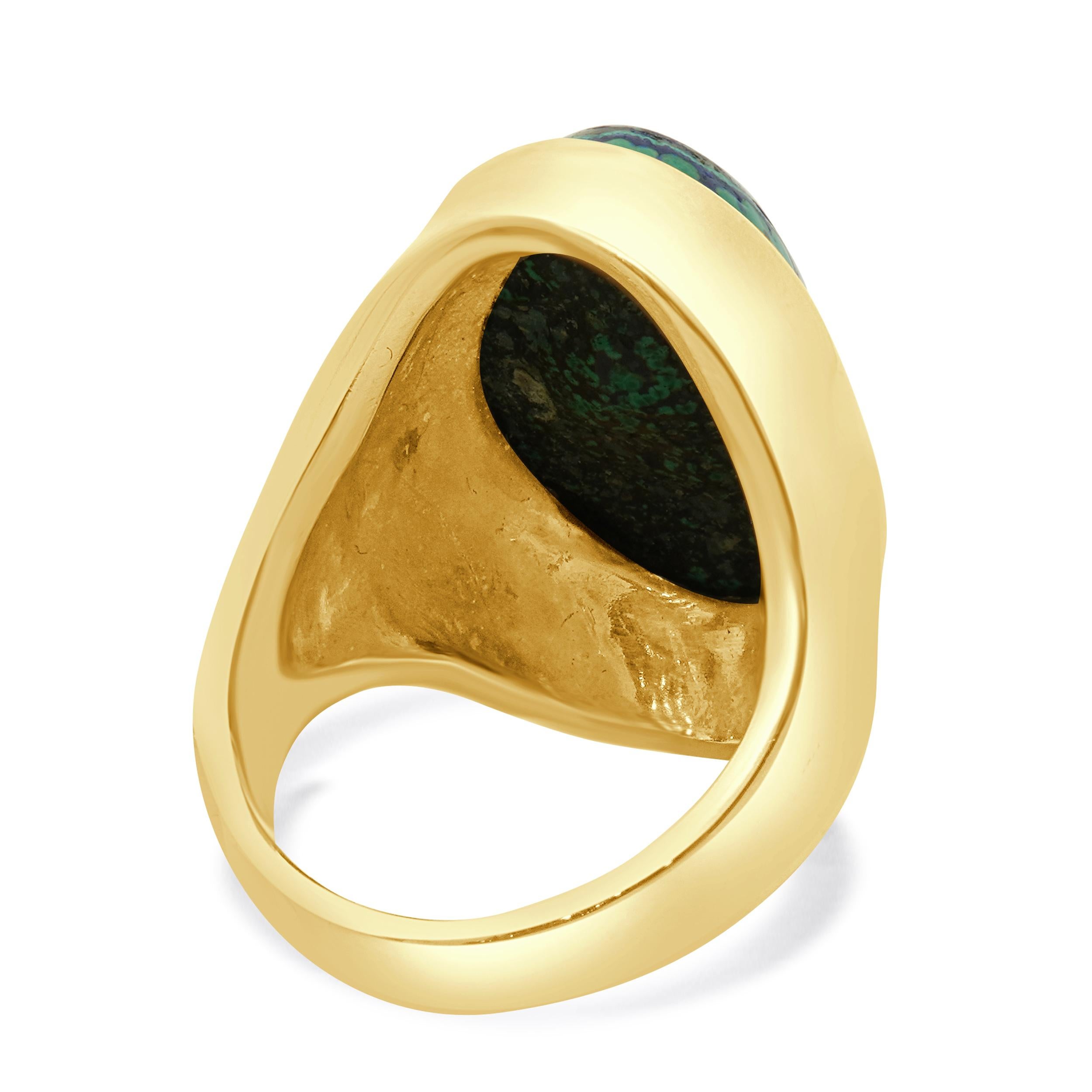 Femenino o masculino Anillo de oro amarillo de 14 quilates con azumalaquita en venta
