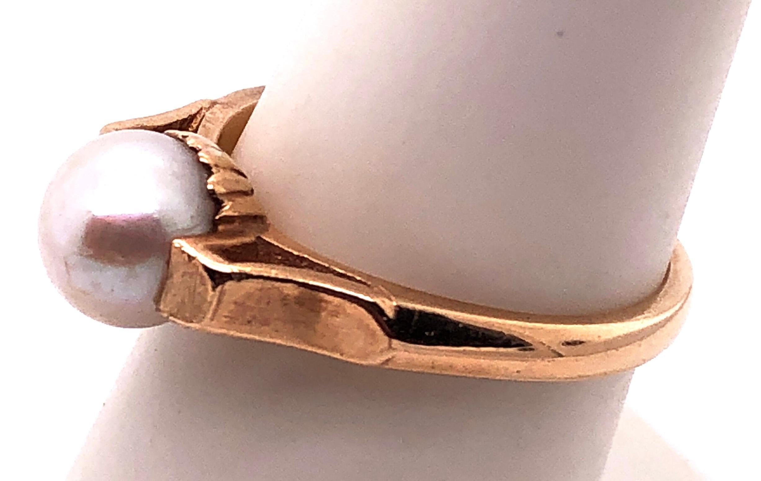 Modern 14 Karat Yellow Gold B & F Pearl Ring For Sale