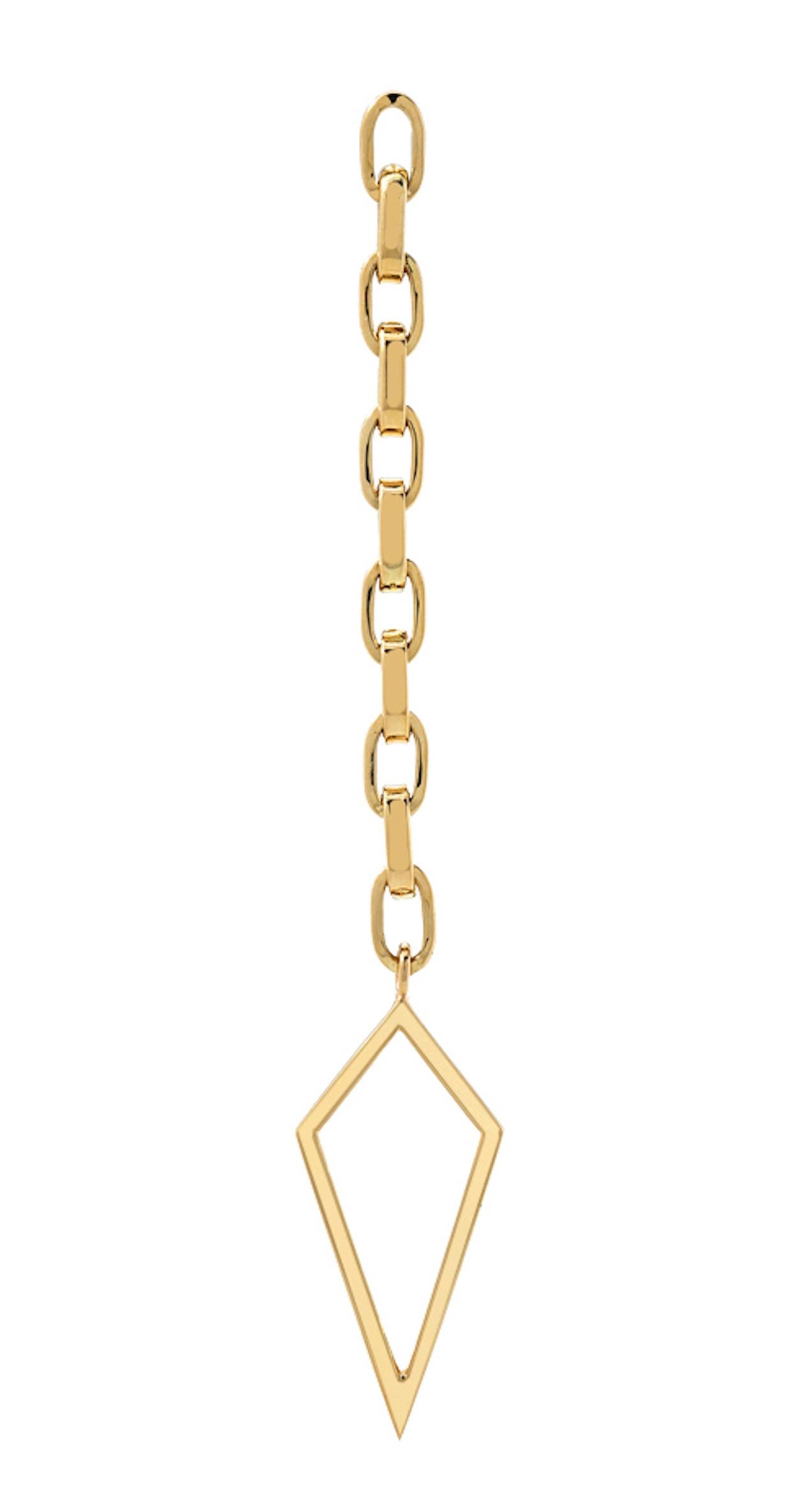 The 14k yellow gold Baby Amulet Earrings are a new classic. Each earring weighs in at only 4 grams, so they are surprisingly lightweight and easy to wear. They are 80mm long and the amulet is 13mm wide, making them a dramatic statement for day or