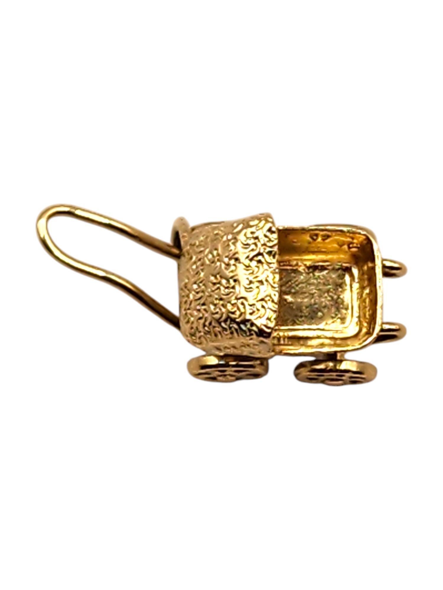 Women's 14 Karat Yellow Gold Baby Carriage Charm #19986 For Sale