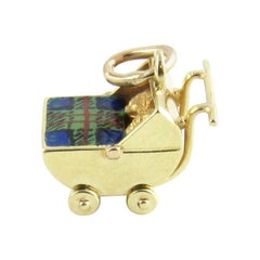 Vintage 14 Karat Yellow Gold Baby Carriage with Twins Charm