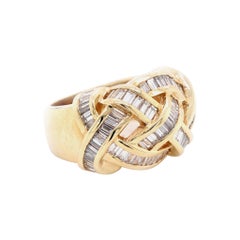 14 Karat Yellow Gold Baguette Diamond Crossover Ring