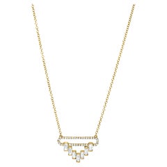 14 Karat Yellow Gold Baguette Diamond Pendant Necklace