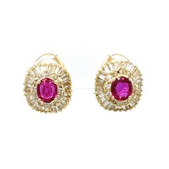 14 Karat Gelbgold Ballerina-Ohrringe mit ovalen Rubinen und Diamant-Halo