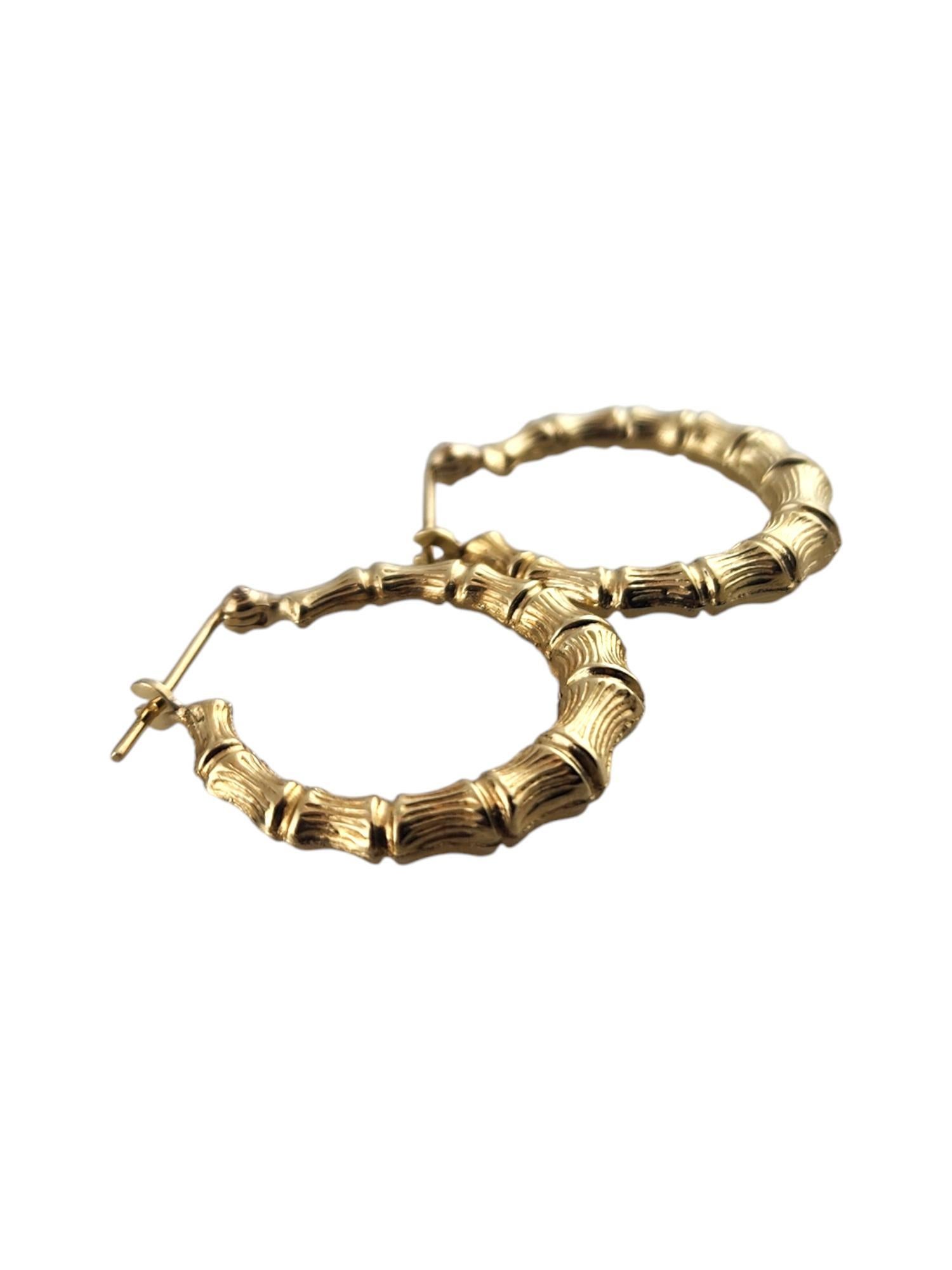 14 Karat Yellow Gold Bamboo Hoop Earrings #18988 In Good Condition In Washington Depot, CT