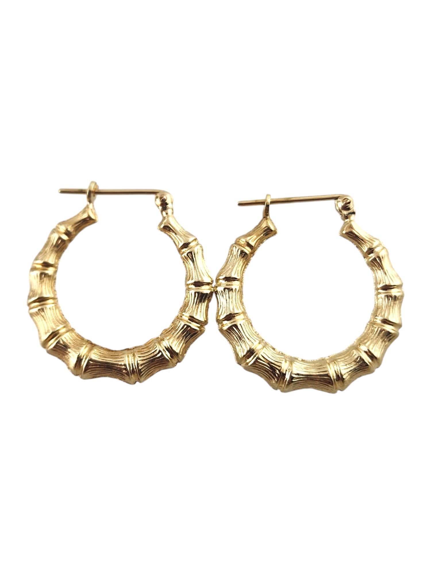 14 Karat Yellow Gold Bamboo Hoop Earrings #18988 1