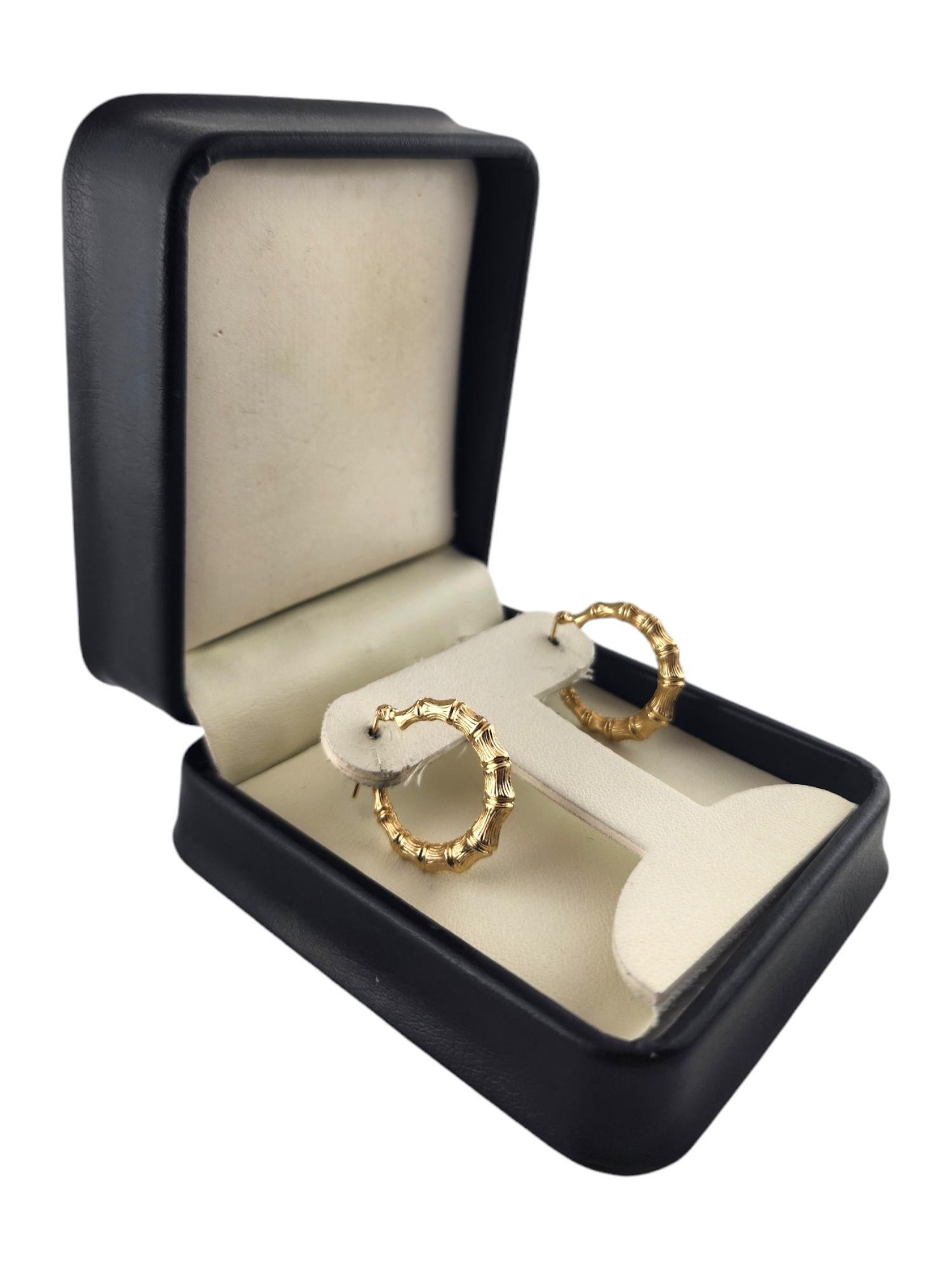 14 Karat Yellow Gold Bamboo Hoop Earrings #18988 4