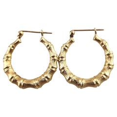 14 Karat Yellow Gold Bamboo Hoop Earrings #18988
