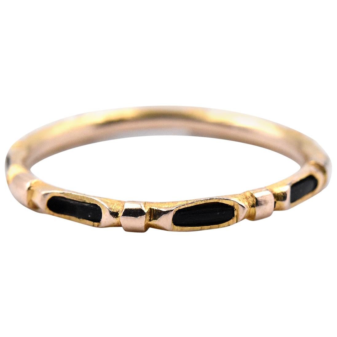 14 Karat Yellow Gold Band Ring with Black Inner Band For Sale