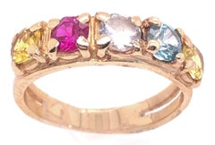 14 Karat Yellow Gold Band with Multicolored Semi Precious Stones