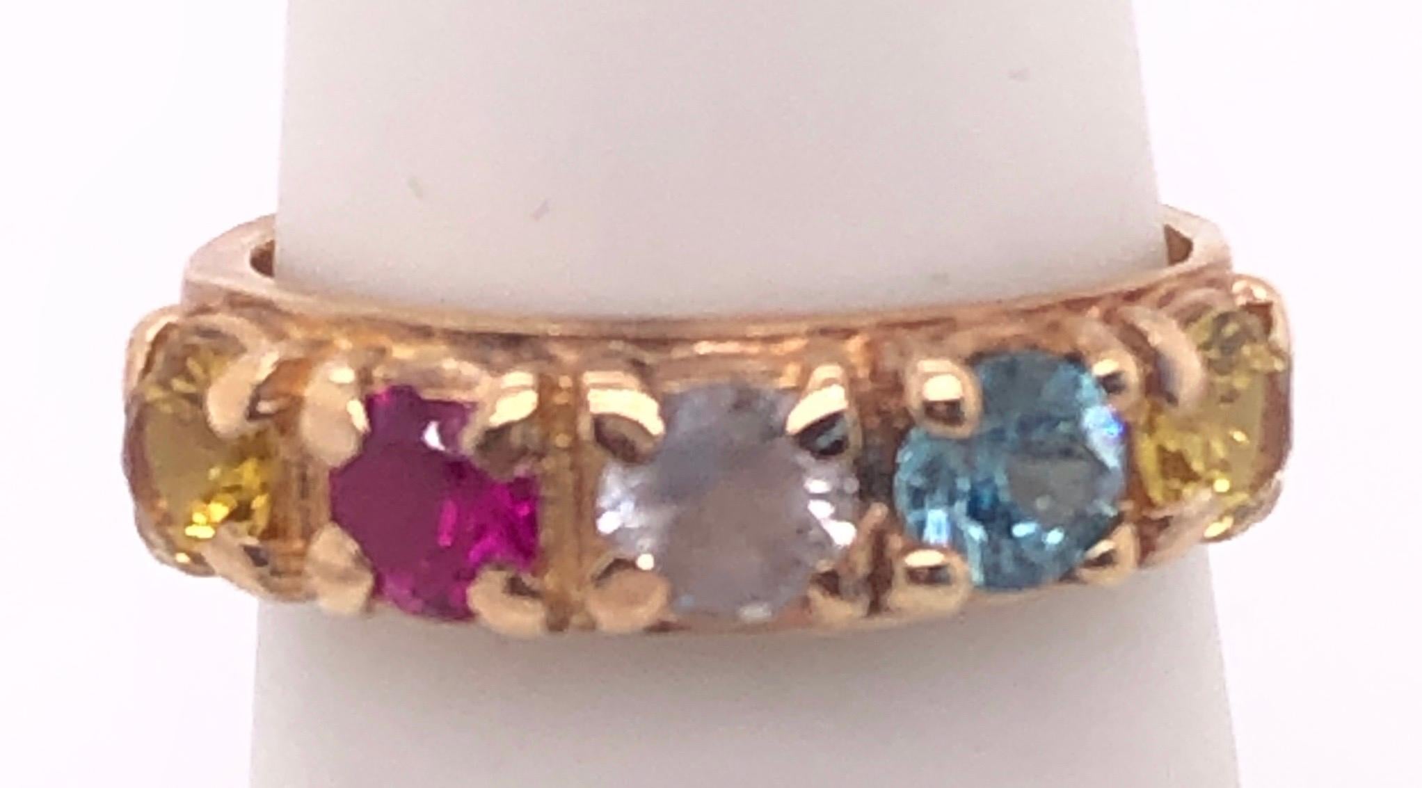 Modern 14 Karat Yellow Gold Band with Multicolored Semi Precious Stones For Sale