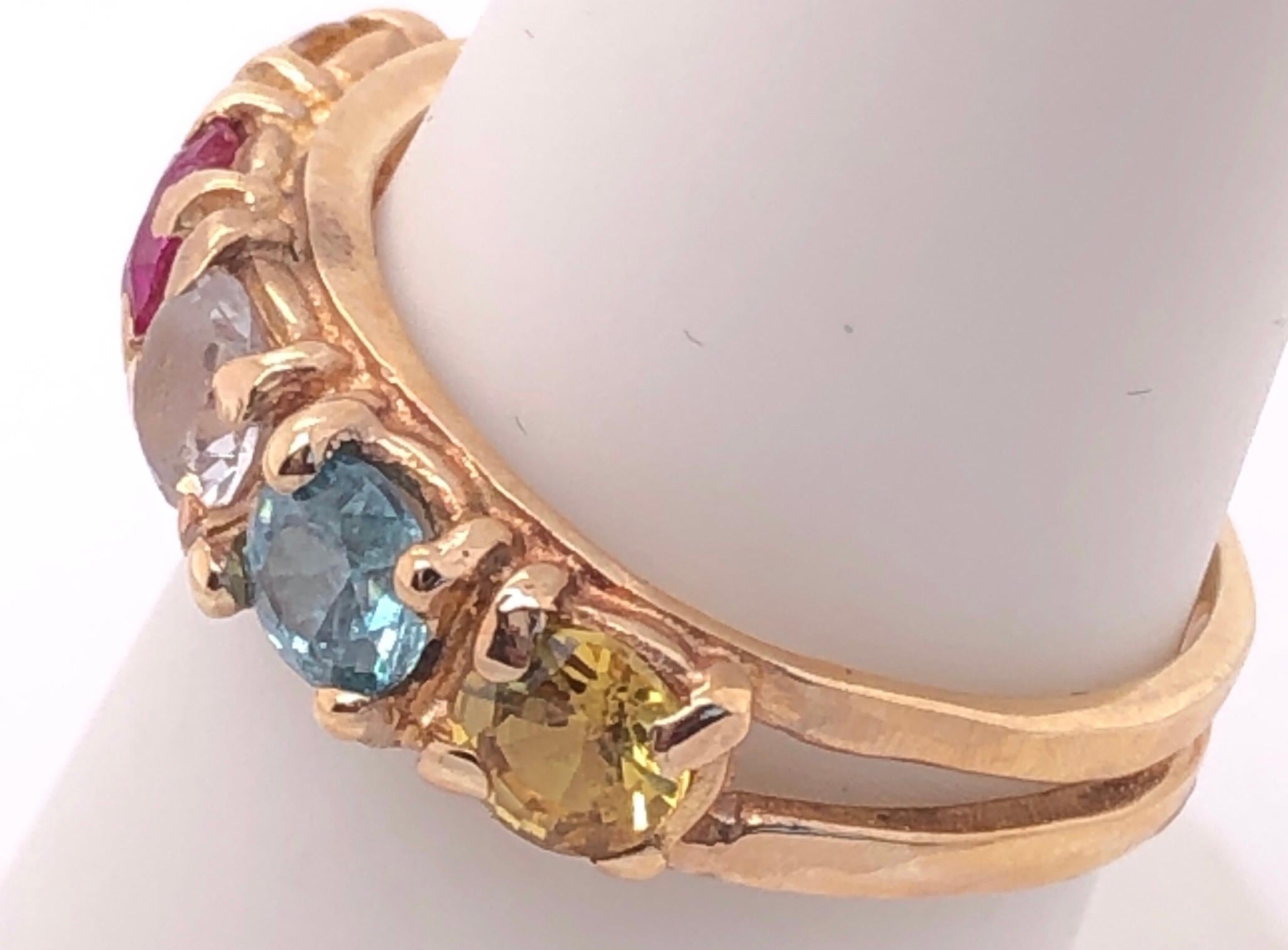 Round Cut 14 Karat Yellow Gold Band with Multicolored Semi Precious Stones For Sale