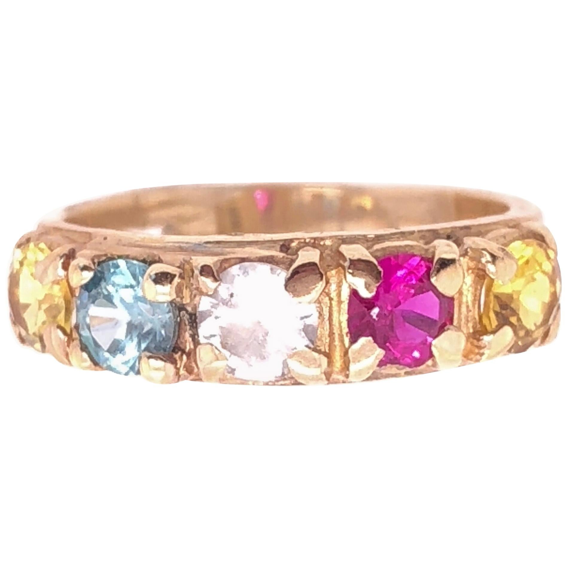 Bracelet en or jaune 14 carats avec pierres semi-précieuses multicolores