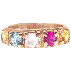 14 Karat Yellow Gold Band with Multicolored Semi Precious Stones