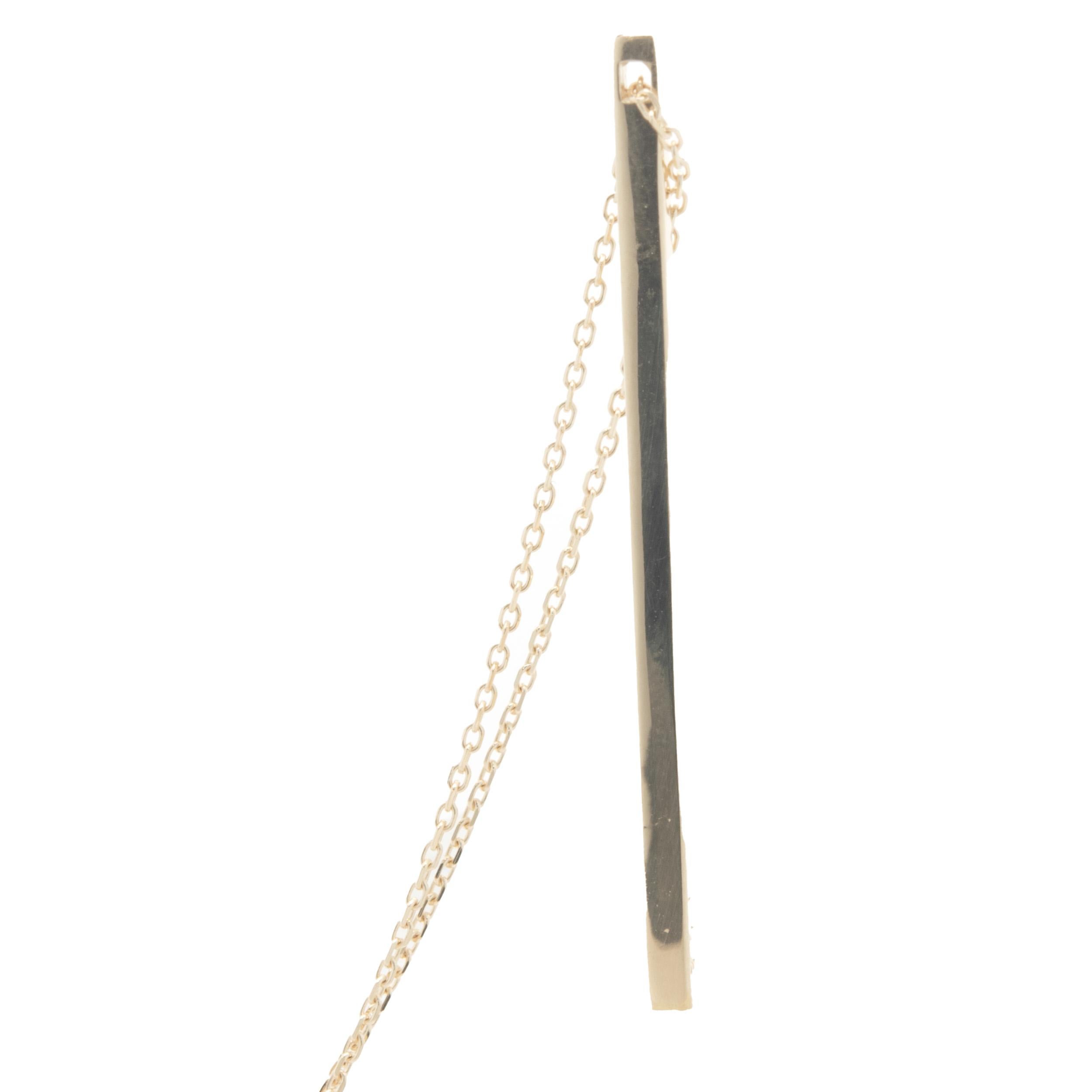 Women's 14 Karat Yellow Gold Bar Drop Necklace For Sale