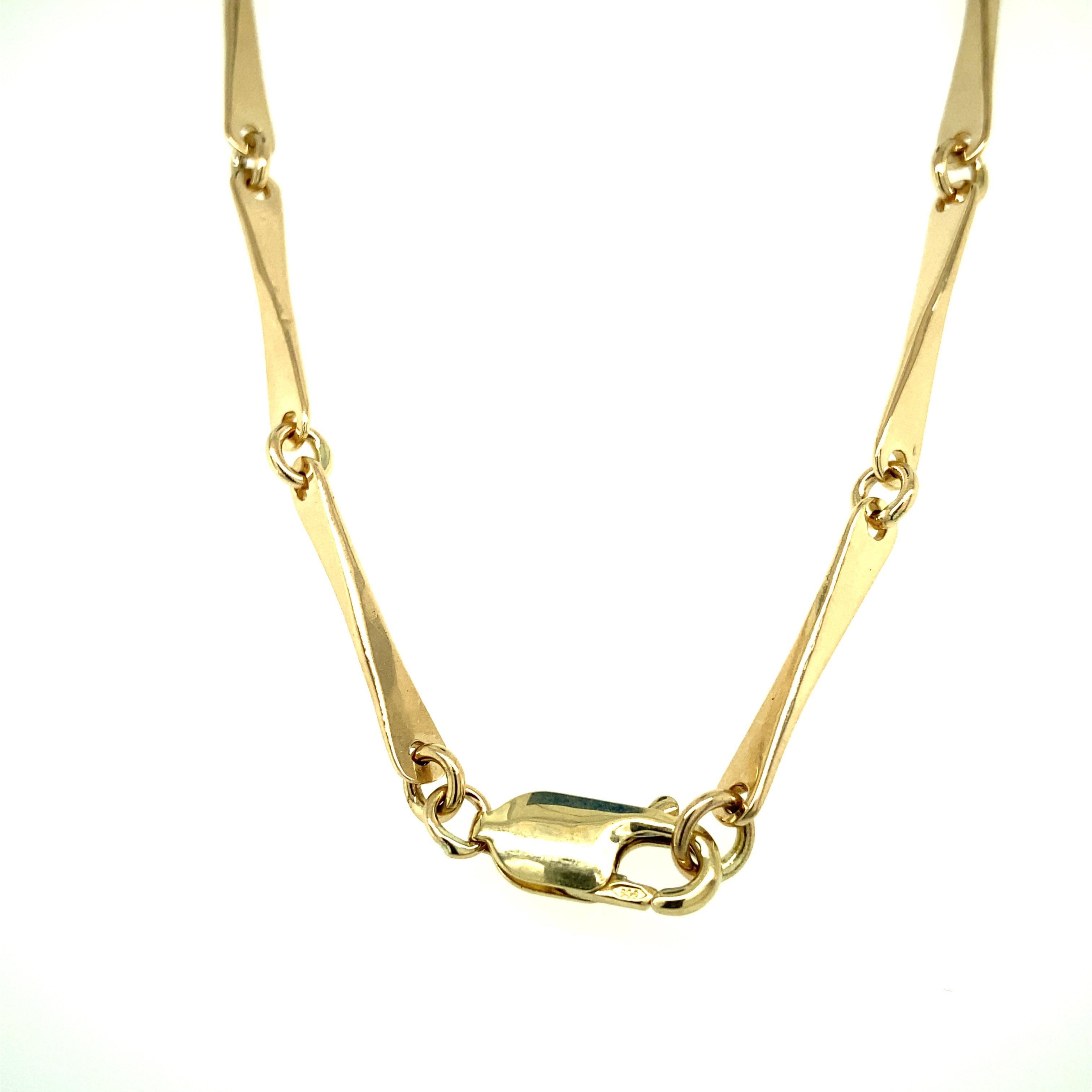 One 14 karat yellow gold (stamped 585) estate bar link chain measuring 19 inches in length complete with a lobster clasp.
