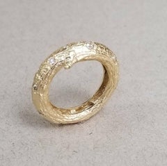 14 Karat Yellow Gold Bark and Diamond Ring by "Gresha"