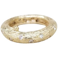 14 Karat Yellow Gold Bark and Diamond Ring
