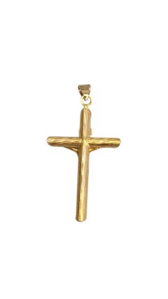 14 Karat Yellow Gold Bark Finish Crucifix Pendant #21988