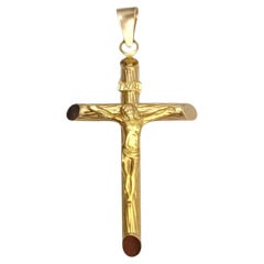 Pendentif crucifix en or jaune 14 carats avec finition écorce #21988