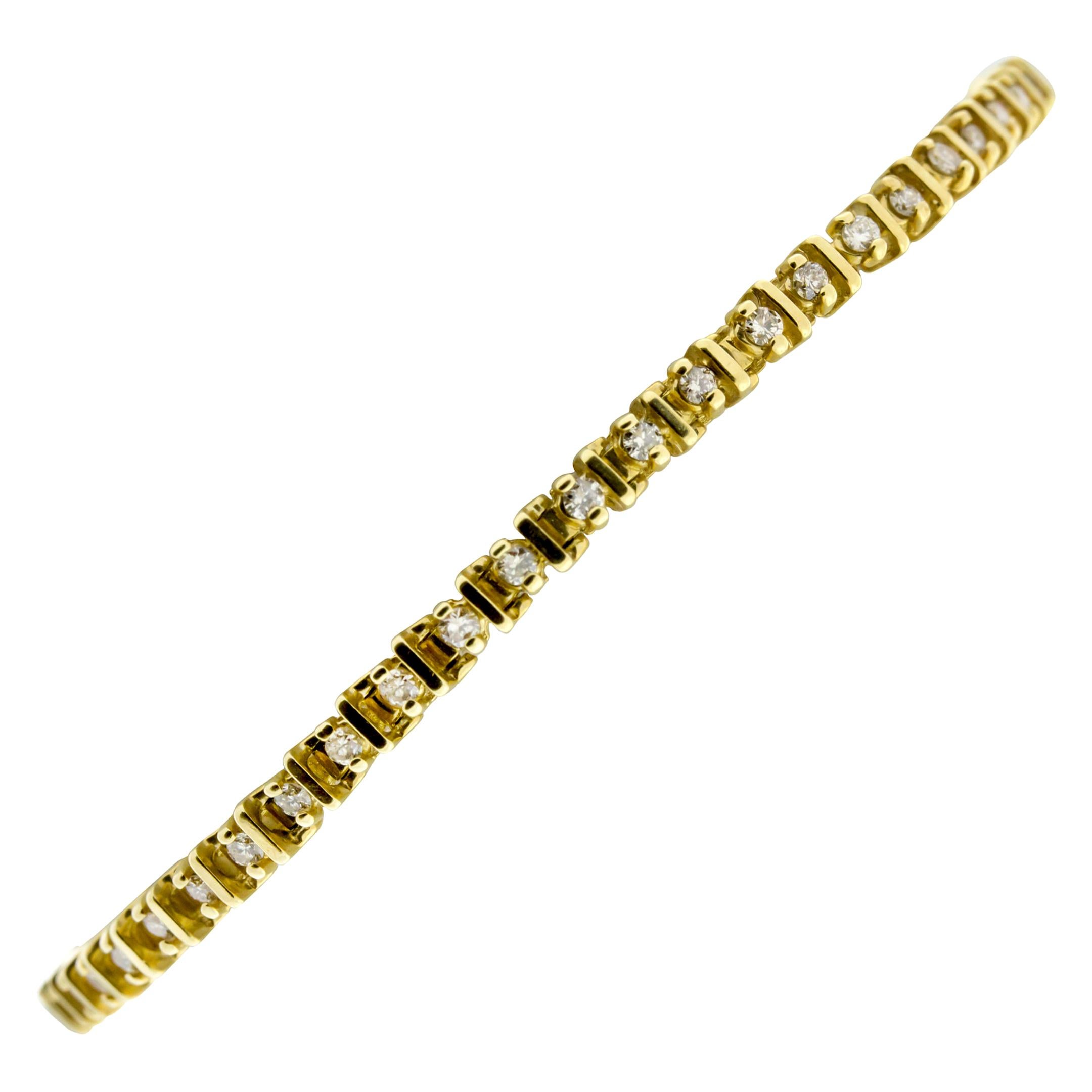 14 Karat Yellow Gold Barlink Tennis Bracelet For Sale