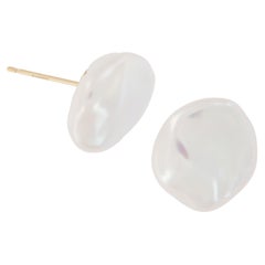14 Karat Yellow Gold Baroque Button Freshwater Pearl Stud Earrings